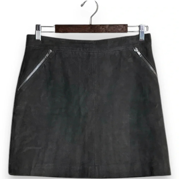 Topshop Dark Olive Suede High Waist Silver Zip Closure/Pocket Detail Mini Skirt - Picture 1 of 16